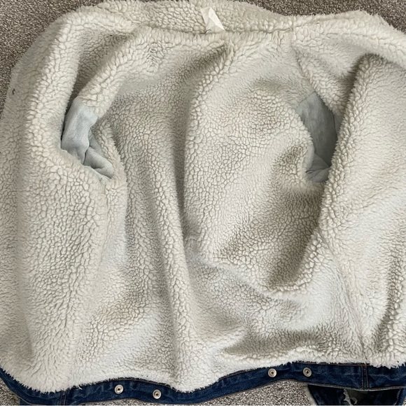 Vintage Sherpa Fleece Lined Denim Jacket Button Down Dark Medium Wash Size Small - Picture 4 of 12